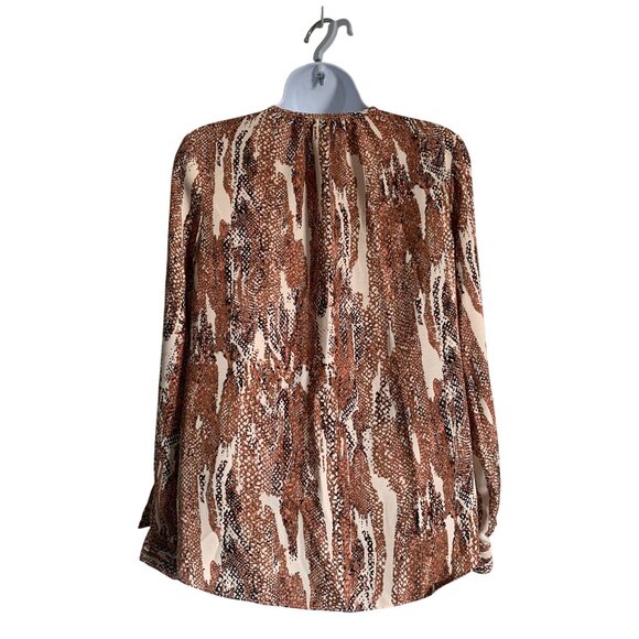 Nine West Womens Petite Snake Print Blouse Brown & Cream Long Sleeve Size PS - Picture 5 of 10